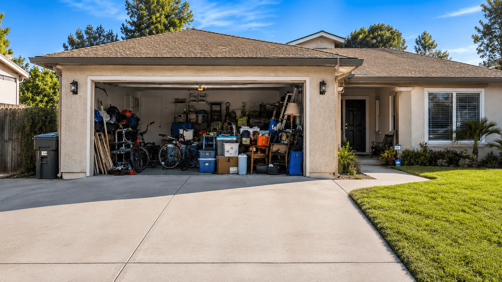 Garage packed with clutter before Call Me Gone Junk Removal cleared it out